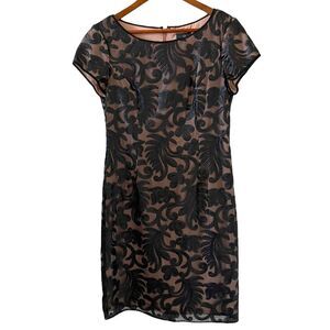 Adrianna Papell Black Sequin Embellished Overlay Cocktail Dress Size 8
